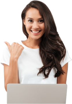 Female with laptop thumbs up